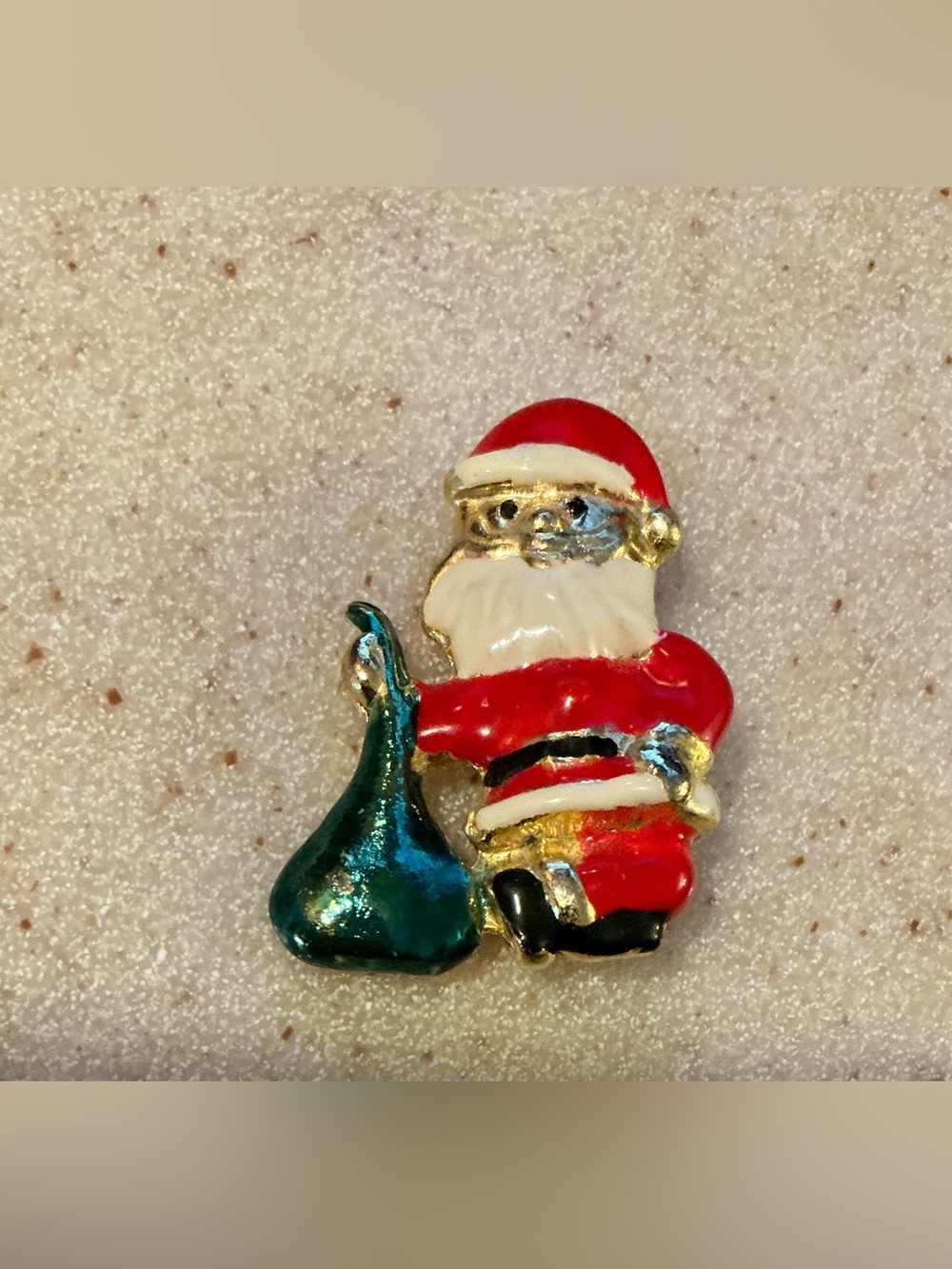 Festive Red Santa Brooch with Green Sack - Holiday Women’s Brooch